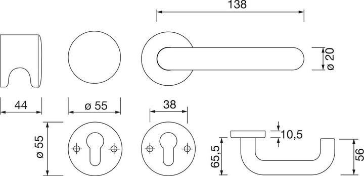 Actual product image Hewi Door fitting 111.20R/122.23 Interchangeable set | on rose PZ | pure white (Door handle)