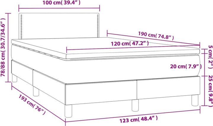 Produktbild VidaXL Bo x springbett mit Matratze & LED 120 x 190 cm Stoff (120 x 190 cm)