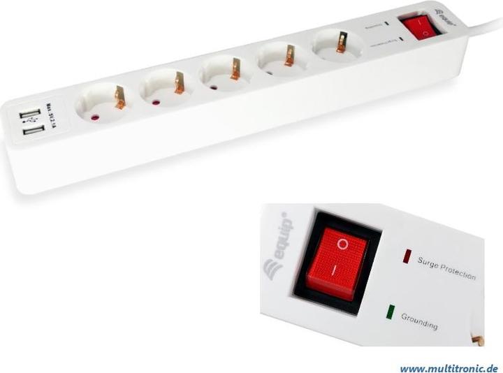 Actual product image equip Power strip Schuko cable +Extras (5 x, CEE 7/3, 1.80 m)