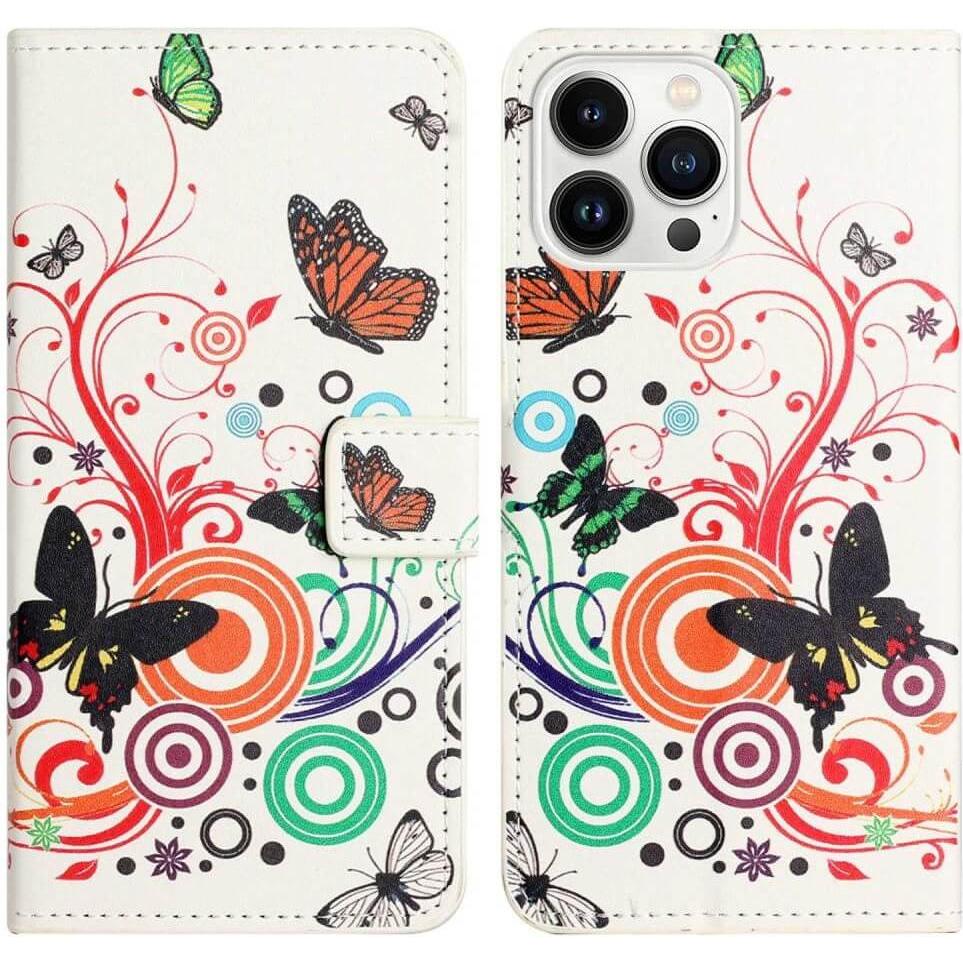 Thumbnail - Cover-Discount iPhone 14 Pro Max - Leder Etui Hülle Schmetterling weiss (Apple iPhone 14 Pro Max), Smartphone Hülle, Wei...