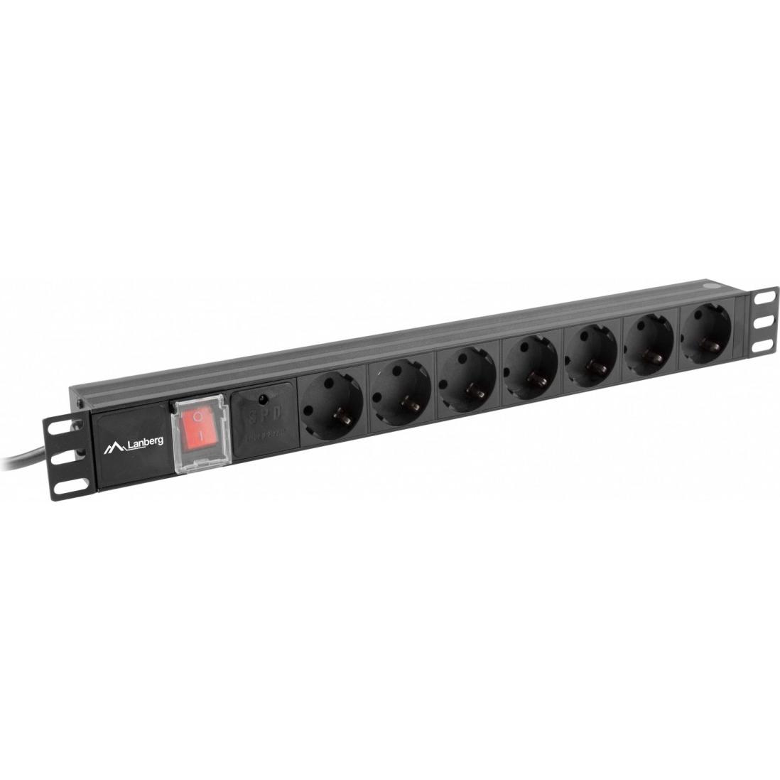Lanberg, Steckdosenleiste, PDU-07F-0200-BK Stromverteilereinheit (PDU) 7 AC-Ausgänge 1U (7 x, CEE 7/3, 2 m)