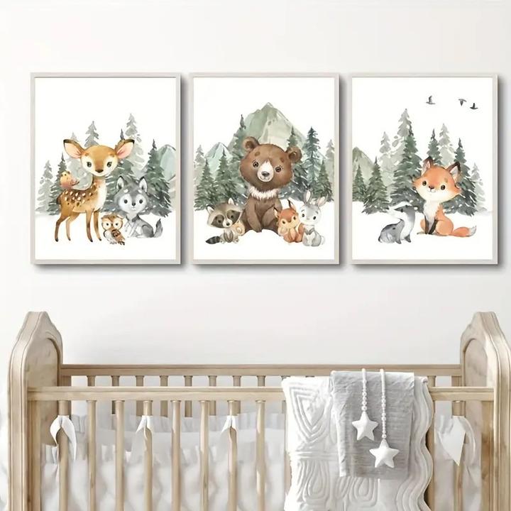 Produktbild Frabar 3 Stück Waldtier -Bilder auf Leinwand ungerahmt (40 x 30 cm)
