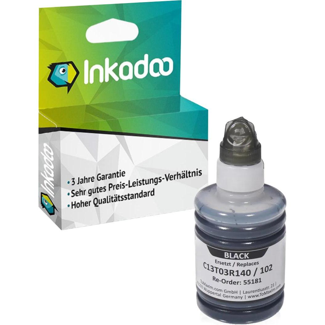 Inkadoo, Druckerpatrone, Druckerpatronen kompatibel zu Epson C13T03R140 / 102 Tintenpatrone, schwarz Schwarz (BK)