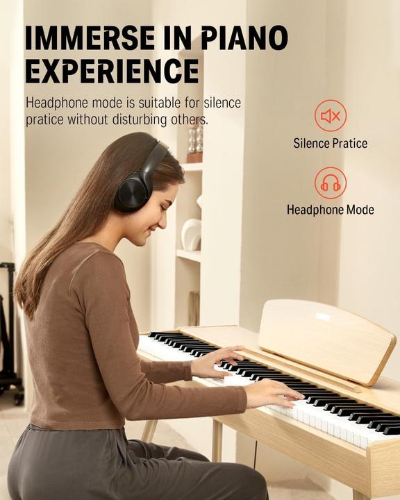Image du produit Donner Piano numérique 88 touches avec mécanisme à marteaux, polyphonie 128 et connectivité USB-MIDI (88 Boutons)