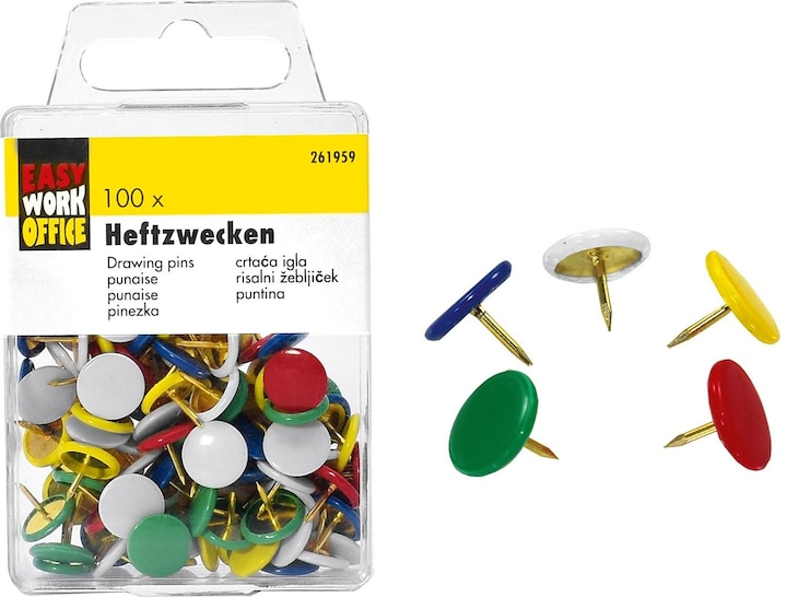 Produktbild Easy Work Heftzwecken farbig 100 Stück (12 Stück, 90 mm)