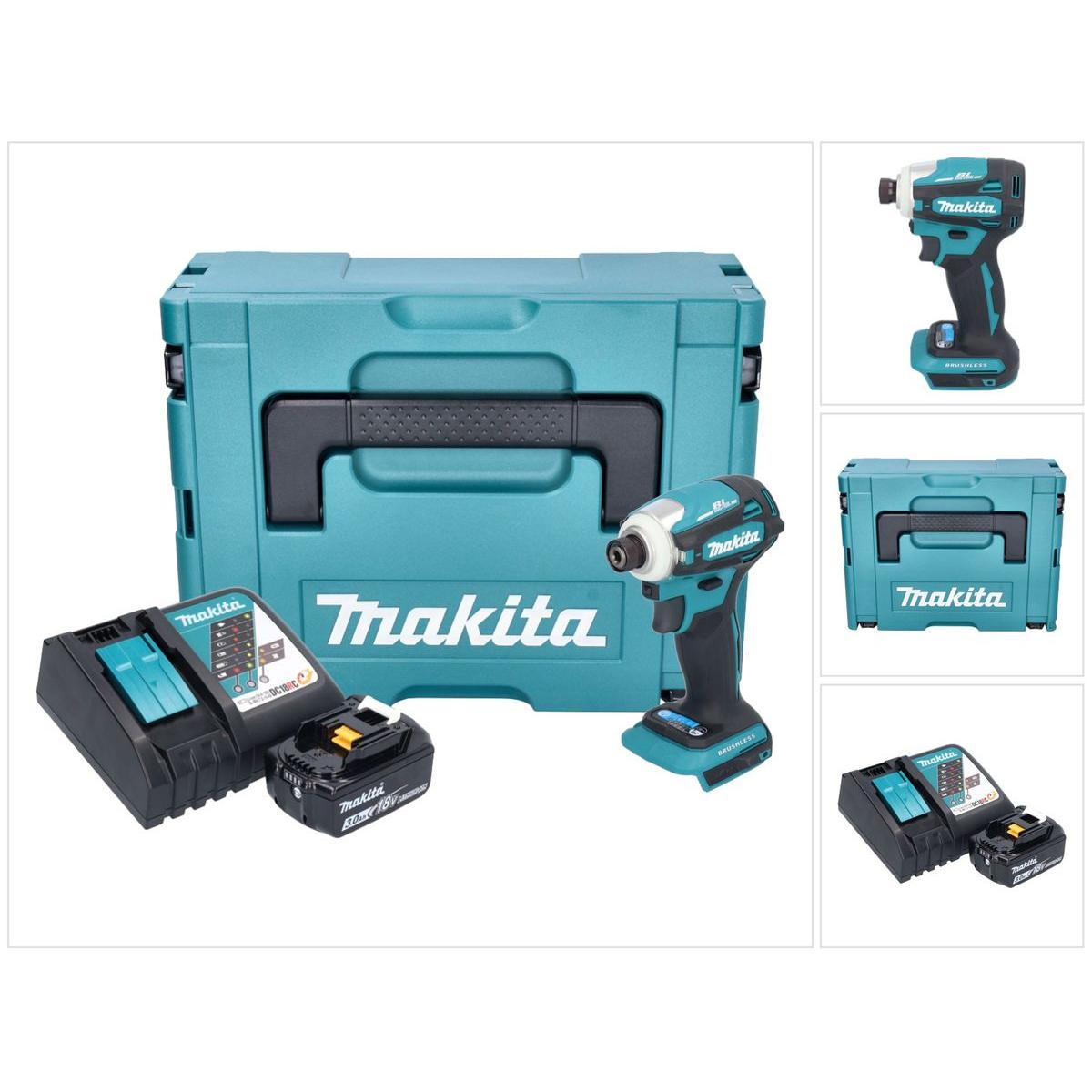 Makita, Bohrmaschine + Akkuschrauber, DTD 172 RF1J Akku Schlagschrauber 18 V 180 Nm 1/4" Brushless + 1x Akku 3,0 Ah + La...