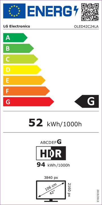 Energy Label LG OLED42C24LA (42", OLED, 4K, 2022)