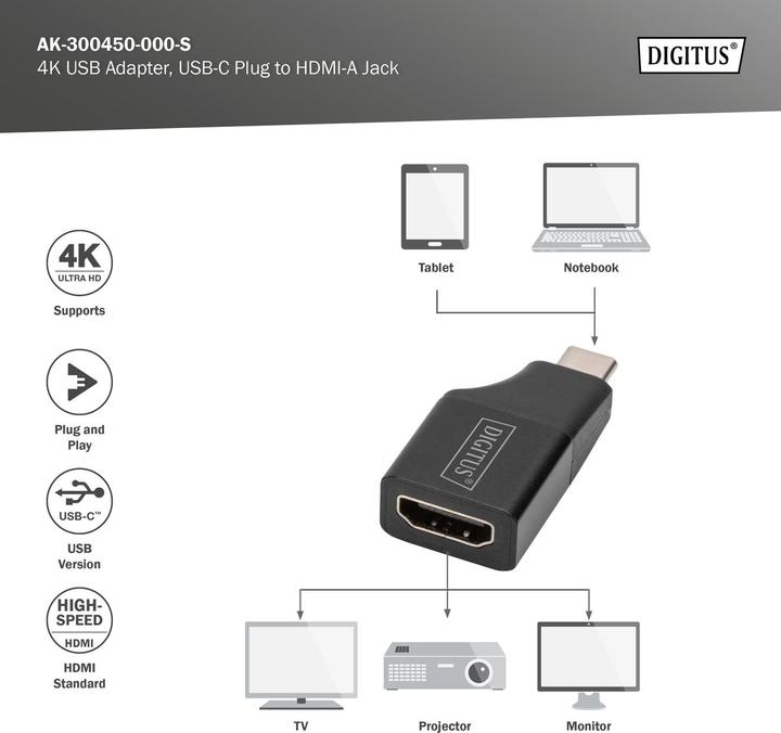 Produktbild Digitus USB C zu (HDMI, 3 cm)