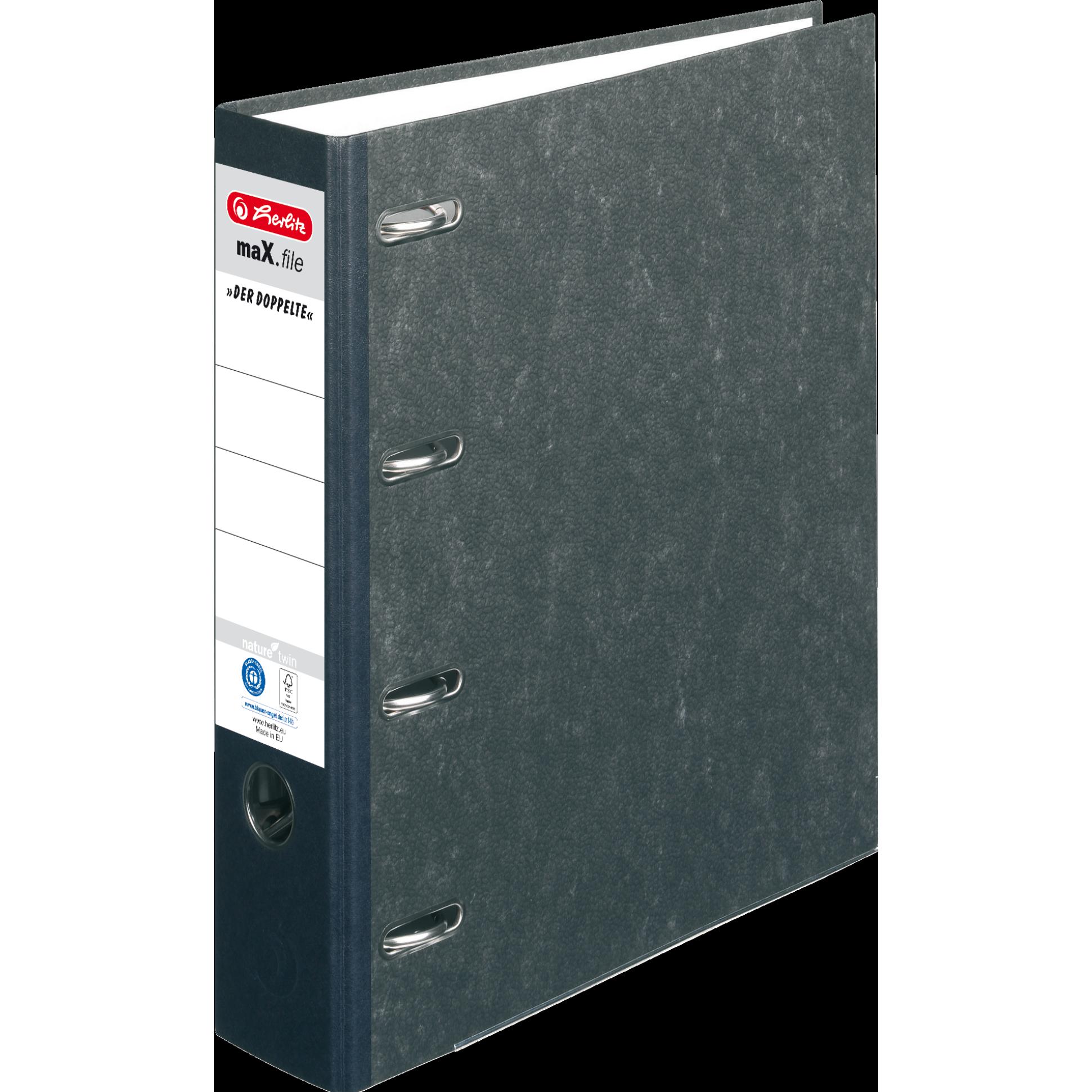 Herlitz, Ordner, Wolkenmarmor-Doppelordner maX.file nature, schwarz Rückenbreite: 70 mm, zweifache DIN A5-quer-Ablage (A...