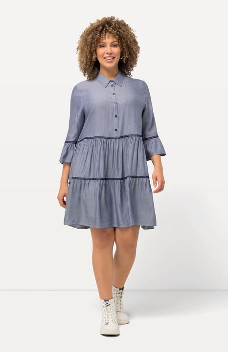 Immagine prodotto Ulla Popken Abito dal taglio svasato con ricami, colletto da camicia e maniche a 3/4 (46, 48)