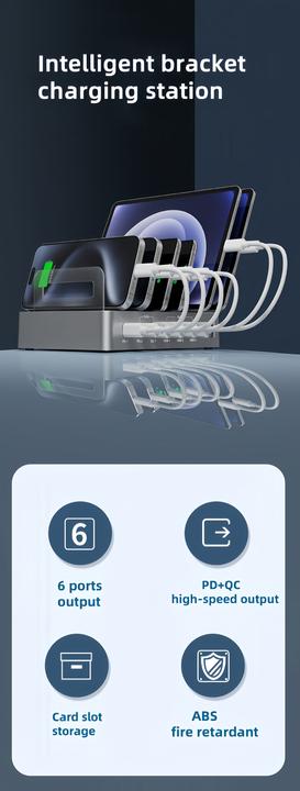 Produktbild PhoneLook Universelles 72W Multi-Telefon-Ladestation Schneller Multi-Port-Ladegerät mit 2x Typ-C, 4x USB, DC u (72 W, 6 Ports)