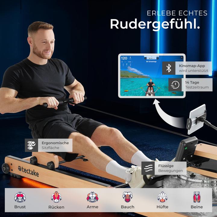Produktbild tectake Holzrudergerät Titan, klappbar, 150kg belastbar, Bluetooth