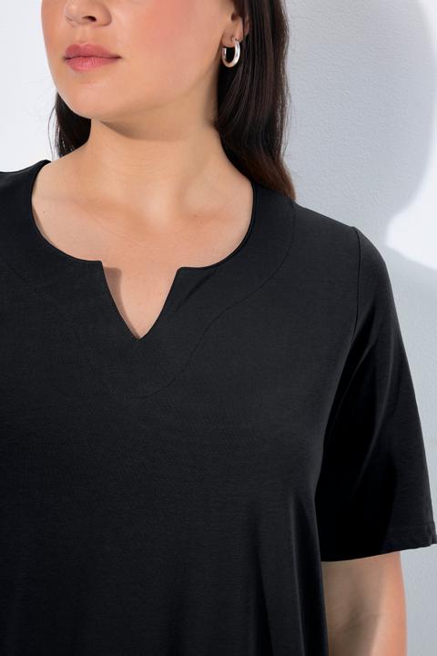 Image du produit Ulla Popken T-shirt manches courtes et col tunisien, coupe évasée (60)