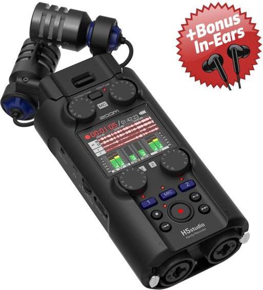 Zoom Audio-Recorder H5 Studio + Bonus In-Ear-Kopfhörer (Multitrack recorder)