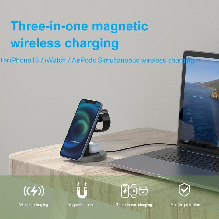 Actual product image PhoneLook Magnetic wireless charger 3-in-1 fast charging station (15 W)