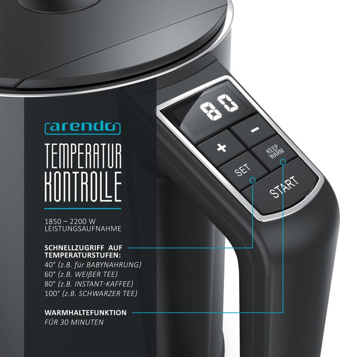 Image du produit Arendo Bouilloire en acier inoxydable 1,5 l 2200 W, double paroi, sélection de la température 40 - 100°C (1.50 l)