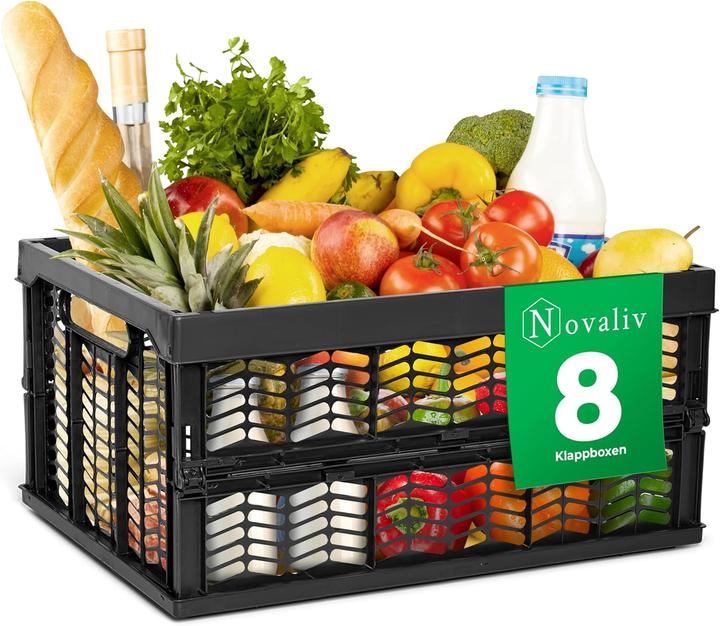 Actual product image Novaliv Folding boxes foldable sturdy 8x 30L Black Black baskets Shopping box Folding boxes set Carrying