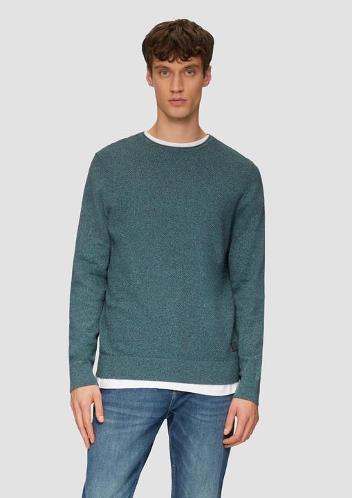 Produktbild s.Oliver Strickpullover Strickpullover mit Strukturmix und Logo-Patch (M)