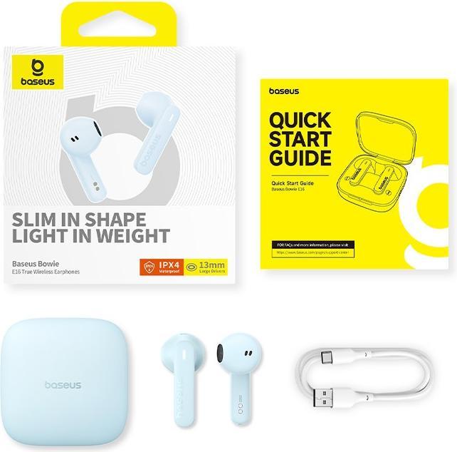 Image du produit Baseus Bowie E16 Kopfhörer True Wireless Earphones im Ohr Anrufe/Musik USB Typ-C Bluetooth Blau (6 h, Sans fil)