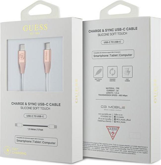 Image du produit Guess GUCCLALRGDP câble USB-C - USB-C 1.5m Fast Charging różowy/pink Ebossed Logo (1.50 m)