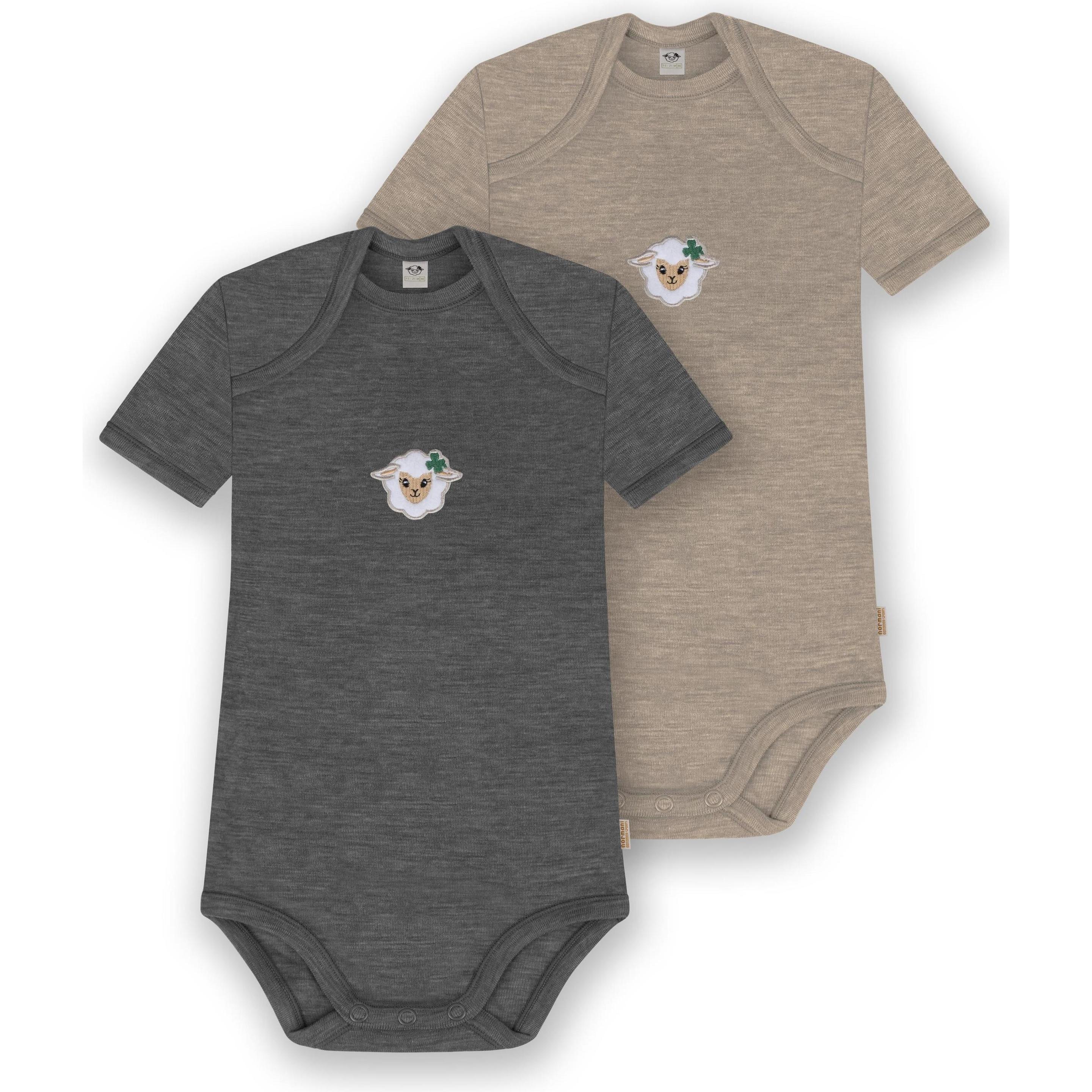 Normani, Herren, Body, 2er Set Baby Merino Body Kurzarm „Tauranga" - 9297, Beige, (80)