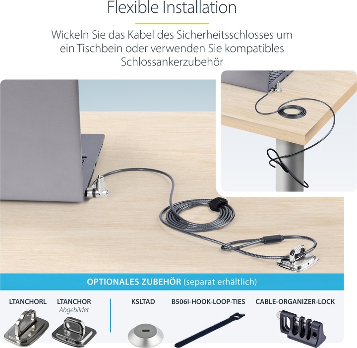 Produktbild StarTech COM 25-Pack Universal Laptopschloss 2m Master Key Sicherheitsschloss Noble Wedge/Nano/K-Slo