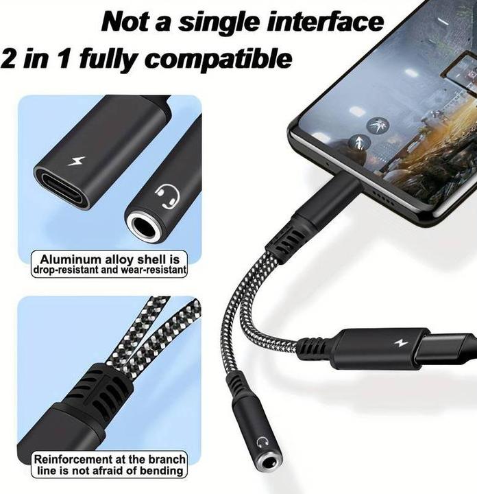 Produktbild PhoneLook 2-in-1-Audioadapter USB-C auf 3,5-mm-Klinke AUX + USB-C 30W Fast Charge (3.5mm Klinke, USB-C)