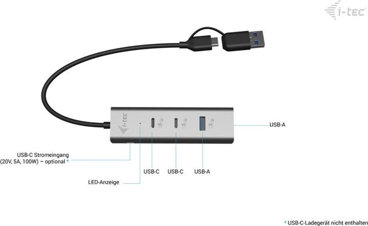 Produktbild i-tec Universal Charging Metal HUB 2x USB-C 3.2 Gen.1 + 2x USB-A 3.2 Gen.1 1x USB-C PD 85W (USB-A, USB-C, 4 Ports)