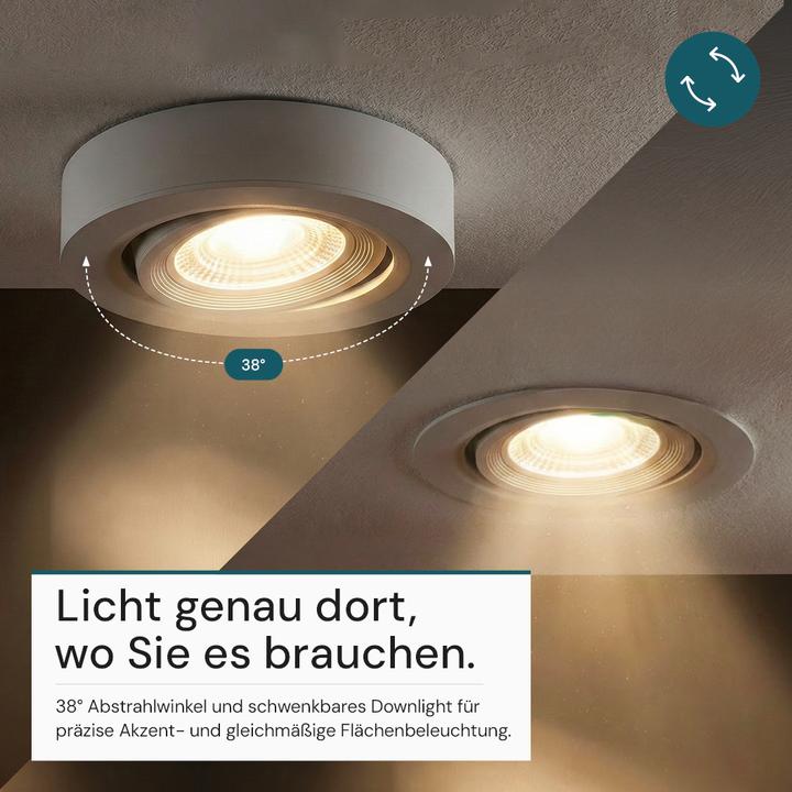 Produktbild Luxula LED CCT Downlight, Ein- und Aufbaustrahler, schwenkbar, weiss, 5 W, 500 lm (500 lm)