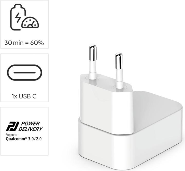Actual product image Hama Schnellladegerät, GaN, 1x USB-C, faltbares Mini-Ladegerät, PD, 30 W, Weiss (30 W, 1 portion)