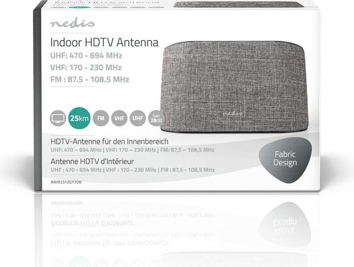 Produktbild Nedis Innenantenne Aktiv FM/UHF/VHF Empfangsbereich: 0-25 km LTE700 Verstärkung dBi (bei Antennenkab (Zimmerantenne, 28 dB, DVB-T / -T2, DAB/ DAB+, UKW / MW / LW)
