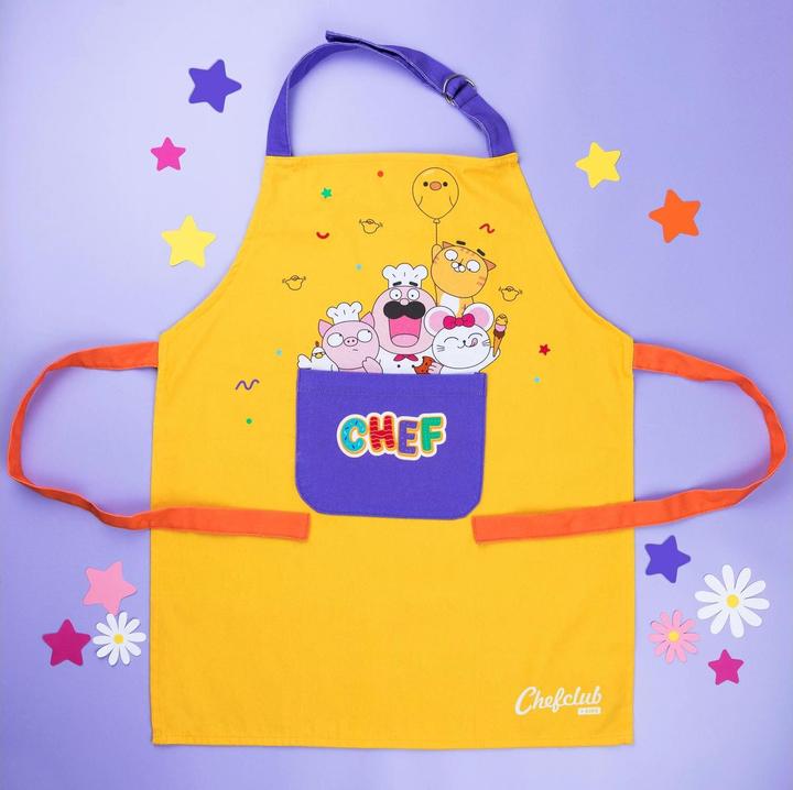 Produktbild Chefclub Kids Apron - Cooking Baking Apron - One Size - Adjustable - 100% Cotton - Yellow (One Size)