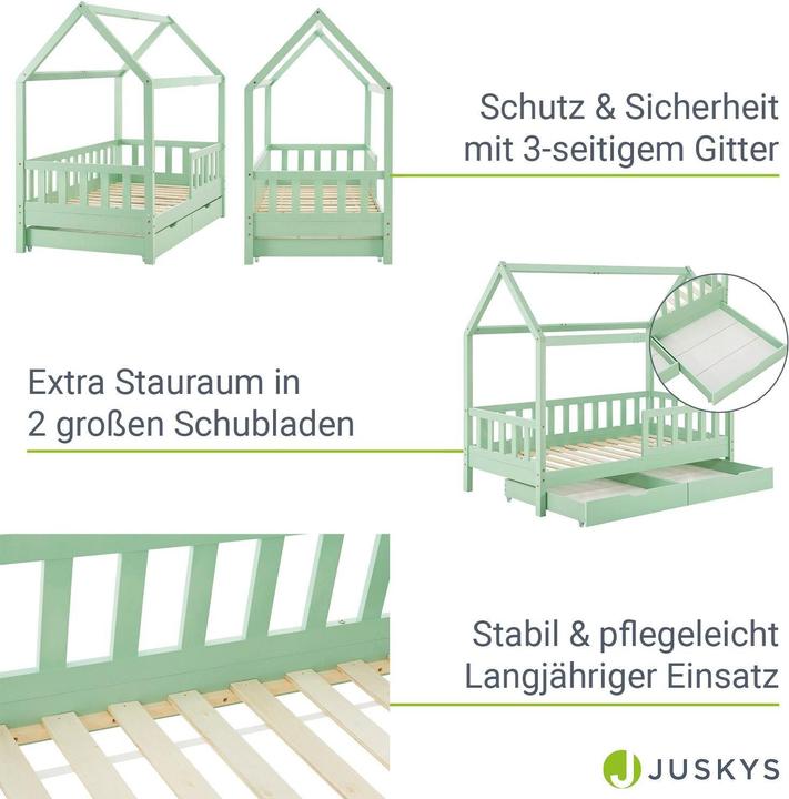 Image du produit Juskys Kinderbett 90x200cm mit Bettkasten Marli - Mint (90x200)