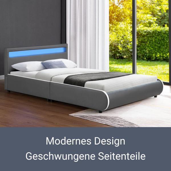 Immagine prodotto Juskys Letto imbottito Siviglia con LED (140 x 200 cm)