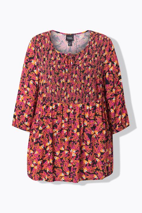 Immagine prodotto Ulla Popken Smok-Bluse, Patchdruck, A-Linie, Rundhals, 3/4-Arm (54)