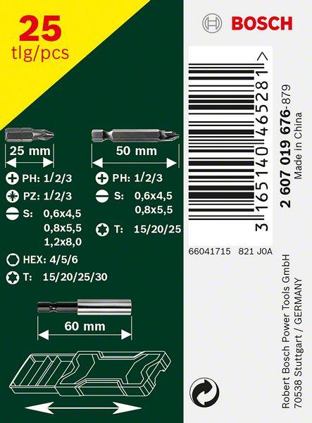 Produktbild Bosch Zubehör Mini-X-Line-Schrauberbit-Set, 25-teilig (4.5, T 15/20/25/30, C 6.3, E 6.3, PH, TX)