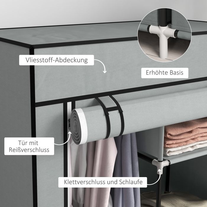 Produktbild Swisshandel24 Stoffschrank Kleiderschrank mit 5 Fächern, Kleiderstange, Garderobe mit Reissverschluss, Faltschrank (83 x 42.5 x 162.5 cm)
