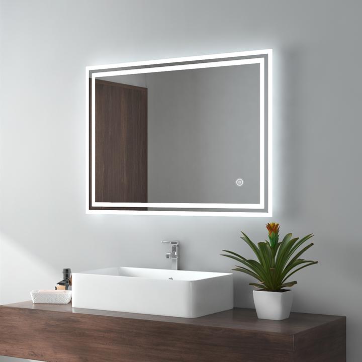 Actual product image Emke Bathroom Mirror With Lighting Φ70cm,Fog-Free, 3 Colour Temperatures (3000K-6500K)&Dimmable (80 x 60 cm)