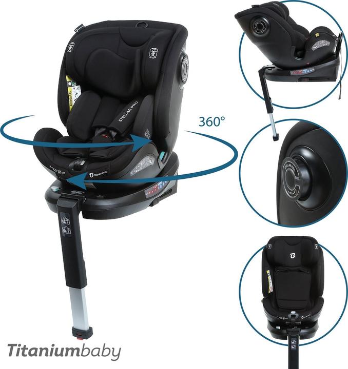 Produktbild Titaniumbaby Stellar PRO I-Size 360 graden draaibaar zwart (Kindersitz, Reboarder, ECE R129/i-Size Norm)