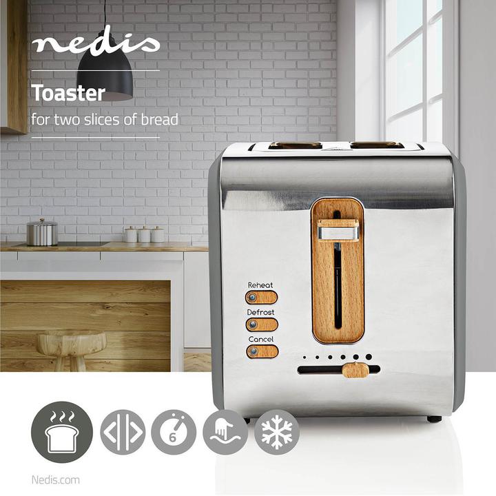 Nedis Toaster Soft Touch Series 2 slots Browning levels: 6 Defrost function Grey