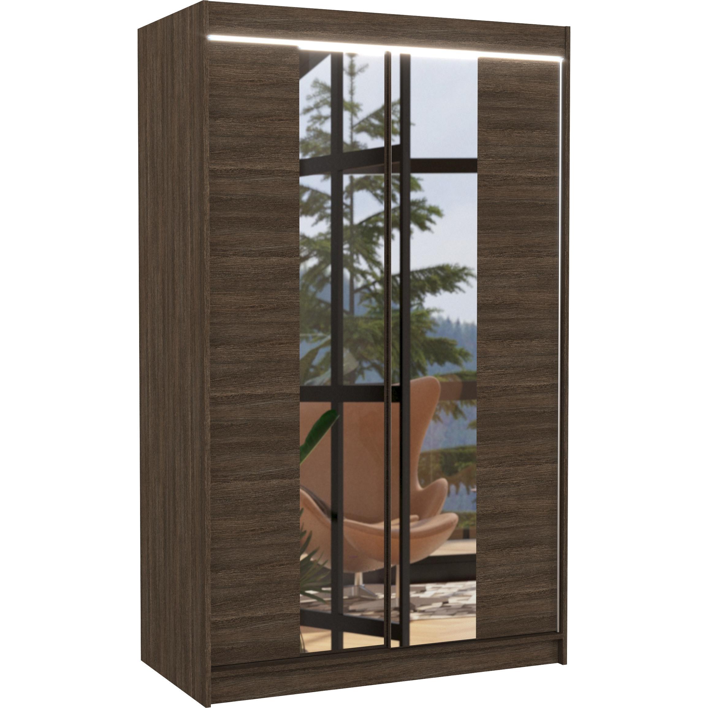 ADRK Furniture, Kleiderschrank, Verschiebbarer Kleiderschrank mit Spiegel und Beleuchtung LED MARVIN 120 (120 x 58 x 200...