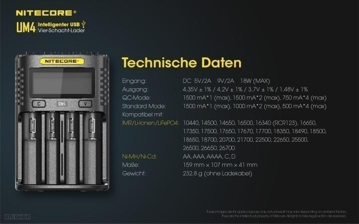Immagine prodotto Nitecore Caricatore USB UM4 (1 pz., 14500, 16340, 18650, Batteria + Caricabatterie)