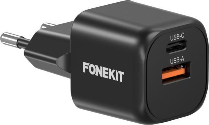 FoneKit Mini 20W USB-C + USB-A Charger, black (20 W, 2 ports)