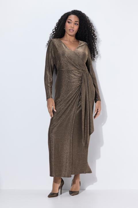 Immagine prodotto Ulla Popken Maxi abito con effetto incrociato, glitter, scollo a V e maniche lunghe (44)