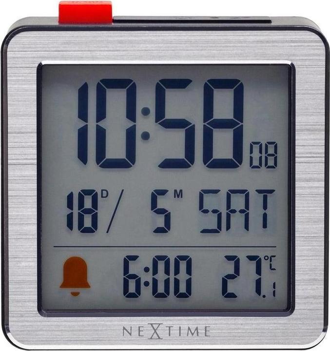 Produktbild Nextime Digitaler Funkwecker Mini, 6x6,4x2,1 cm, Schwarz/Weiss, Metall/ABS