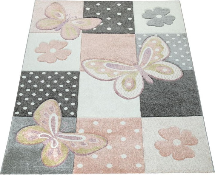 Produktbild Paco Home Kinderteppich Schmetterlinge Karo-Muster Bunt (200 x 290 cm)