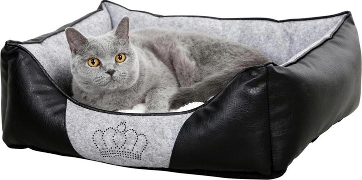 Produktbild Kerbl Kuschelbett Chiara 55x45x18cm, grau/schwarz mit Strasskrone (Hund, Katze)