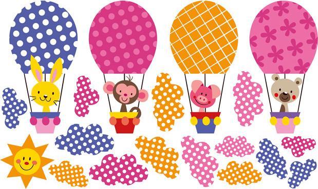 Produktbild Trenddeko Muster - Lustige Tiere im Heissluftballon (Set) (80 x 48 cm)