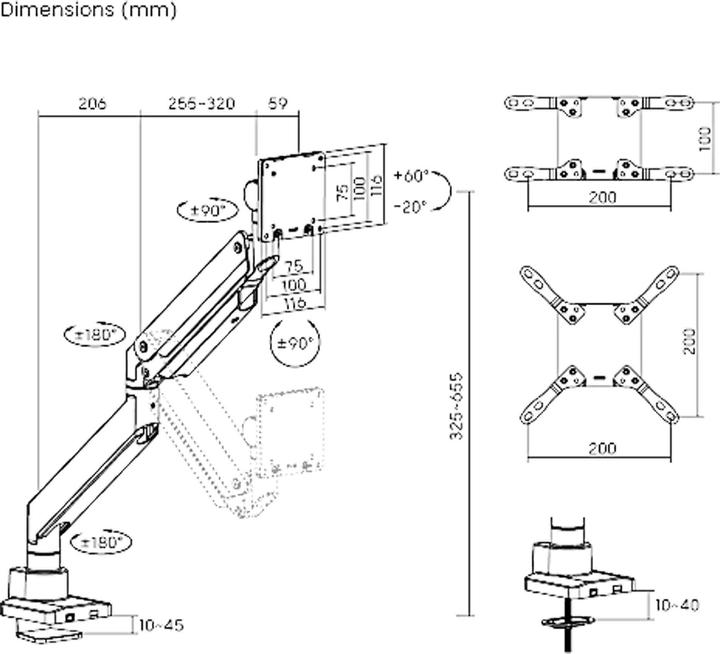 Produktbild Wiltec Monitorhalterung Schreibtisch bis 26kg Monitorhalter VESA flach & gebogen (26 kg)
