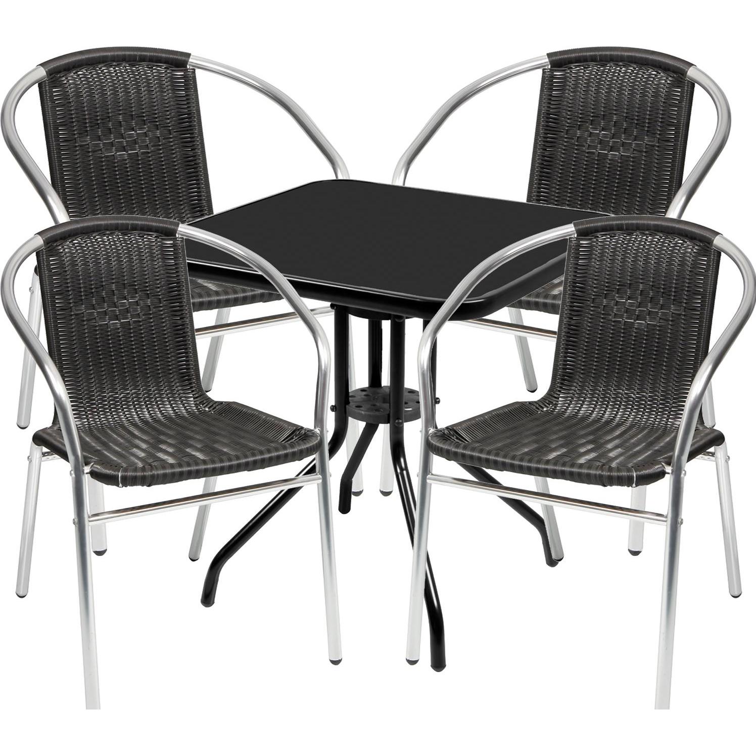 Thumbnail - Mojawo, Gartentisch + Balkontisch, Bistro Sitzgarnitur Bistrogarnitur 5-teilig Tisch Schwarz / Stuhl (60 cm)